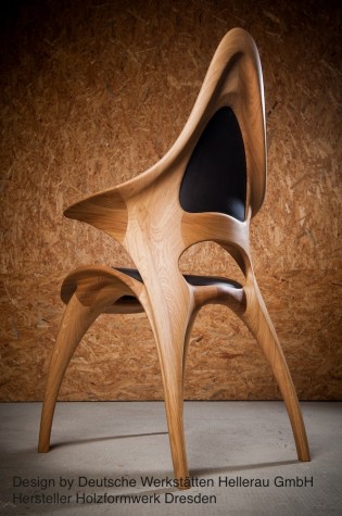 6 Stuhl aus Holz mit Leder-Polster Design by Deutsche Werkstätten Hellerau GmbH – Holzformwerk Dresden